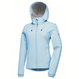 Softshell Jacket for Women, Casual Plush Lined Warm Hooded Windproof Coat with Adjustable Hood and Drawcord Hem for Winter Fall Outdoor Hiking