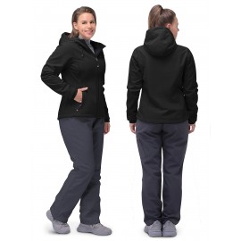 Softshell Jacket for Women, Casual Plush Lined Warm Hooded Windproof Coat with Adjustable Hood and Drawcord Hem for Winter Fall Outdoor Hiking