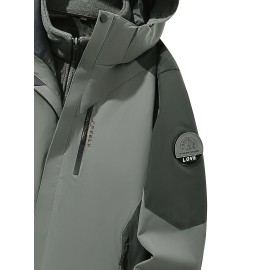 Women's Plus Size Outdoor Sports 3-in-1 Jacket - Hooded Color Block Waterproof Coat For Fall & Winter