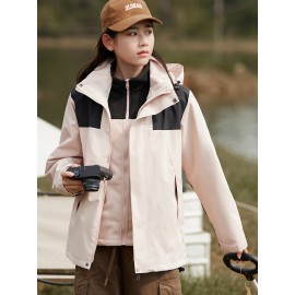 Women's 3-in-1 Winter Outdoor Jacket Set - Waterproof, Windproof & Warm with Detachable Fleece Liner, Hooded for Hiking & Travel