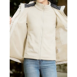 Women's Plus Size Outdoor 3-in-1 Jacket, Colorblock Waterproof Hooded Zip-up Windbreaker, Ideal For Autumn/Winter Hiking & Sports