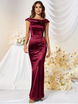 Bodycon Solid Mermaid Dress, Elegant Short Sleeve Dress For Party & Banquet, Women's Clothing