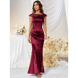 Bodycon Solid Mermaid Dress, Elegant Short Sleeve Dress For Party & Banquet, Women's Clothing