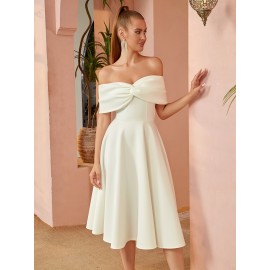 Trendy Twist Solid Color Pleated Bridesmaid Dress - Elegant Off Shoulder Backless Design for Spring & Summer, Women's Formal Wear with Flowy Silhouette and Chic Style