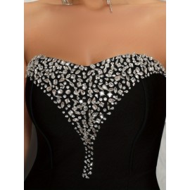 Shiny Sequin Slim Fit Formal Dress, Elegant Strapless Ankle Length Evening Dress For Party & Banquet, Women's Clothing